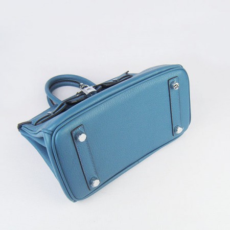 Hermes Birkin 25Cm Handbag Blue Silver